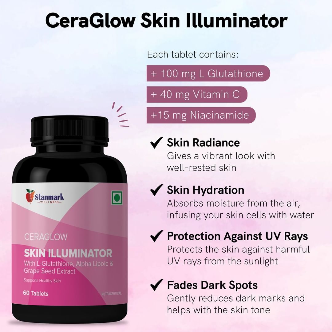 Ceraglow L-Glutathione + Niacinamide Skin Illuminator tablets - Stanmark Wellness