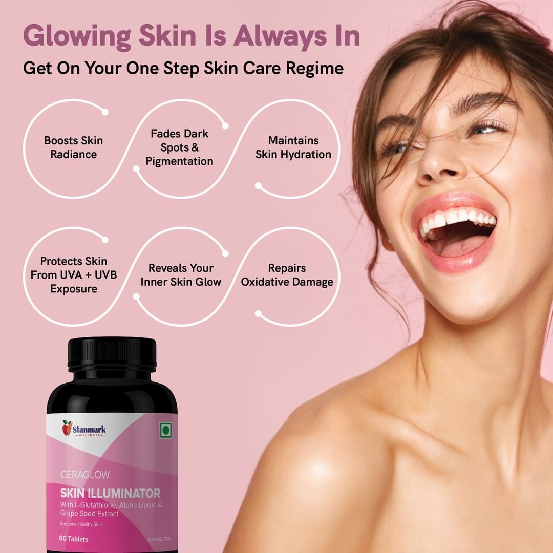 Ceraglow L-Glutathione + Niacinamide Skin Illuminator tablets - Stanmark Wellness